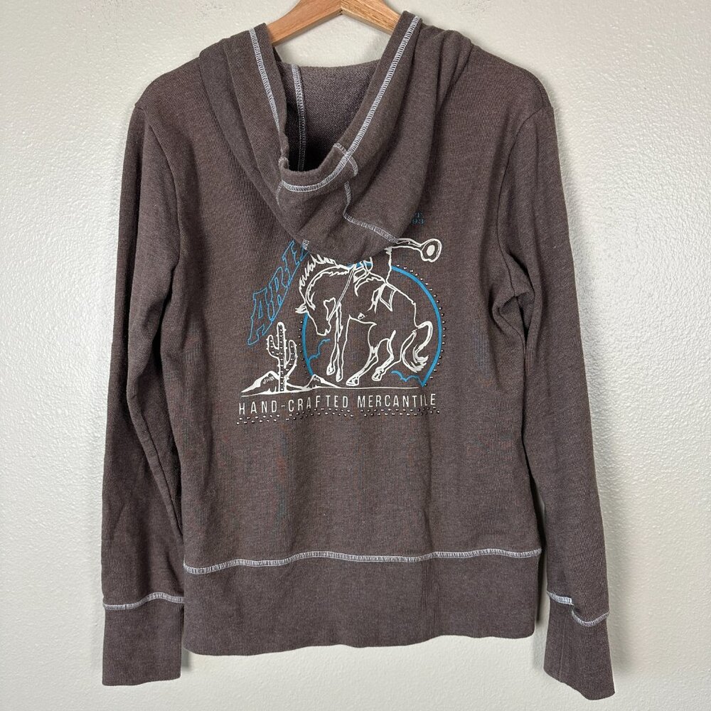 Ariat Brown Cowboy Horse Hoodie Zip-Up Women Top
